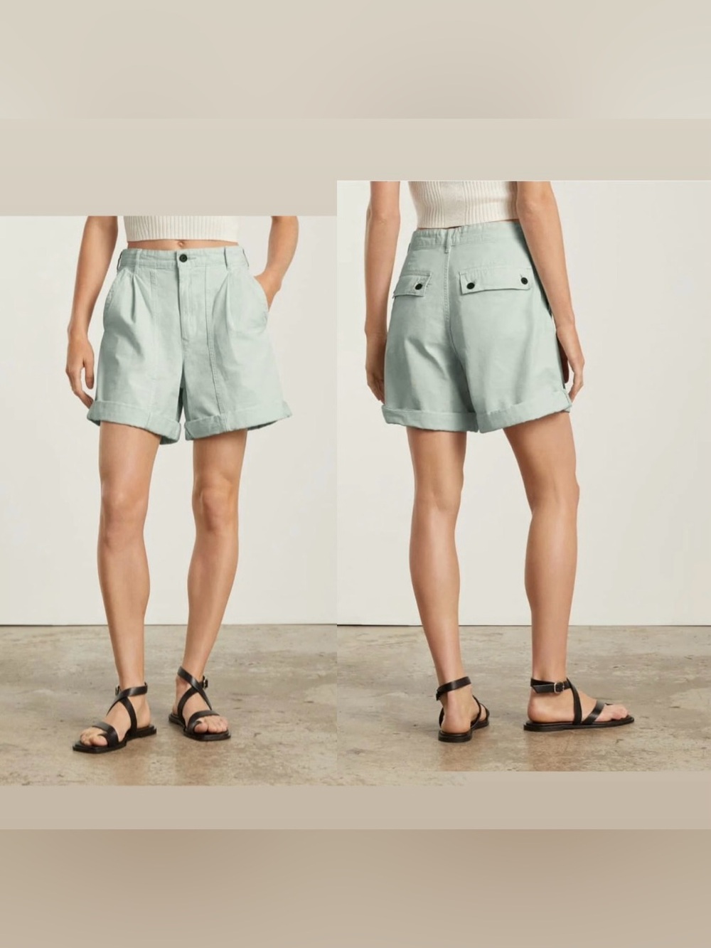 EVERLANE SHORTS ORGANIC COTTON HIGH WAISTED CUFFED ICE BLUE | SIZE 2 | NWT | N1